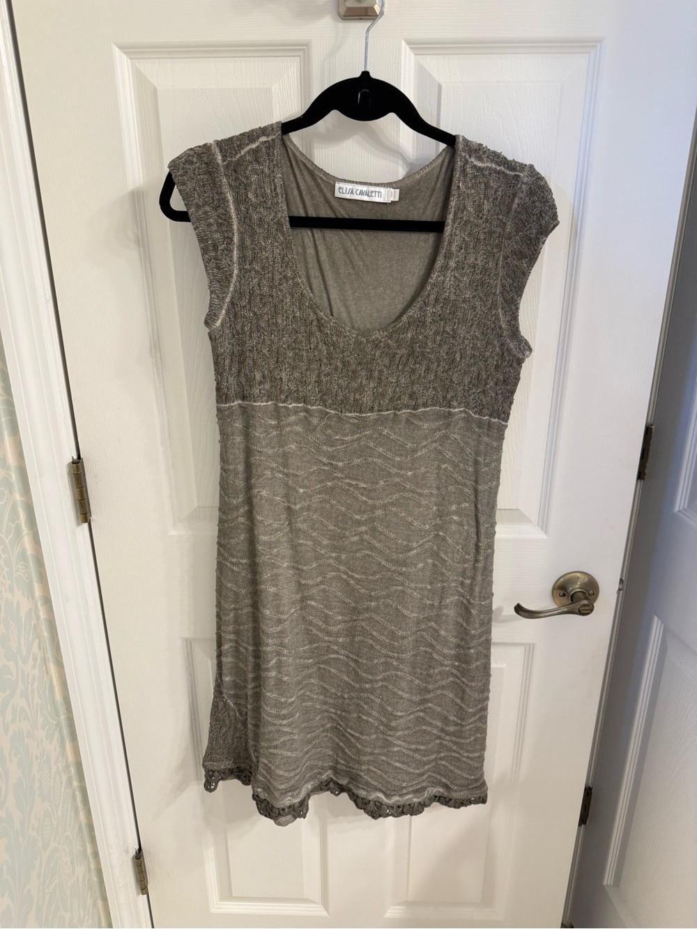 Elisa Cavaletti Silver-Gray Textured Knit Midi Dress